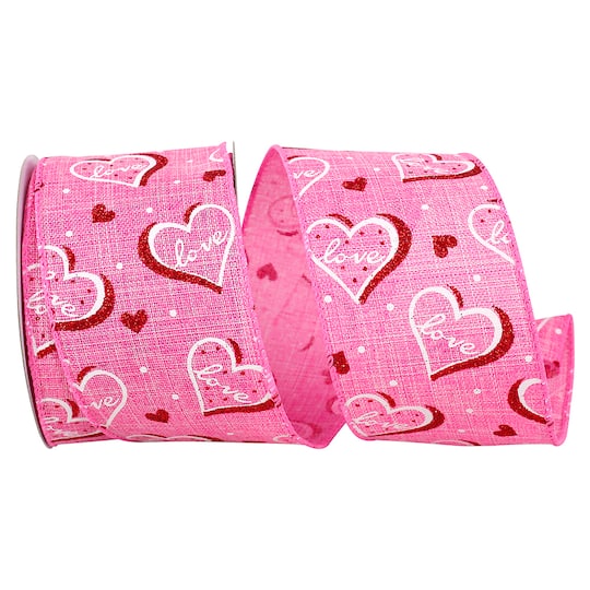 Reliant 2.5&#x22; Pink Love Heartbeat Glitter Wired Ribbon